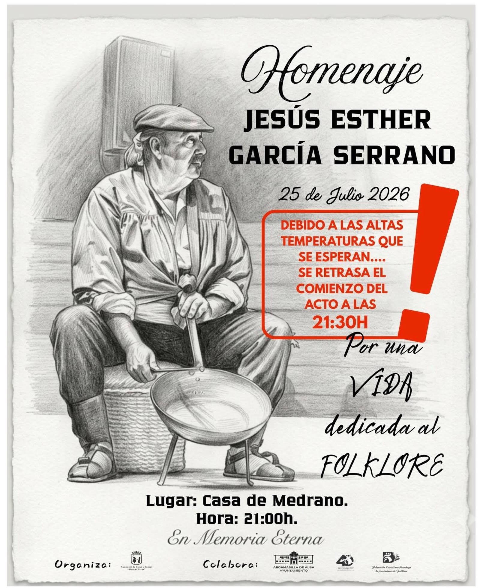 Cartel del homenaje a Jesús Esther García Serrano organizado por Coros y Danzas Mancha Verde en la Casa de Medrano